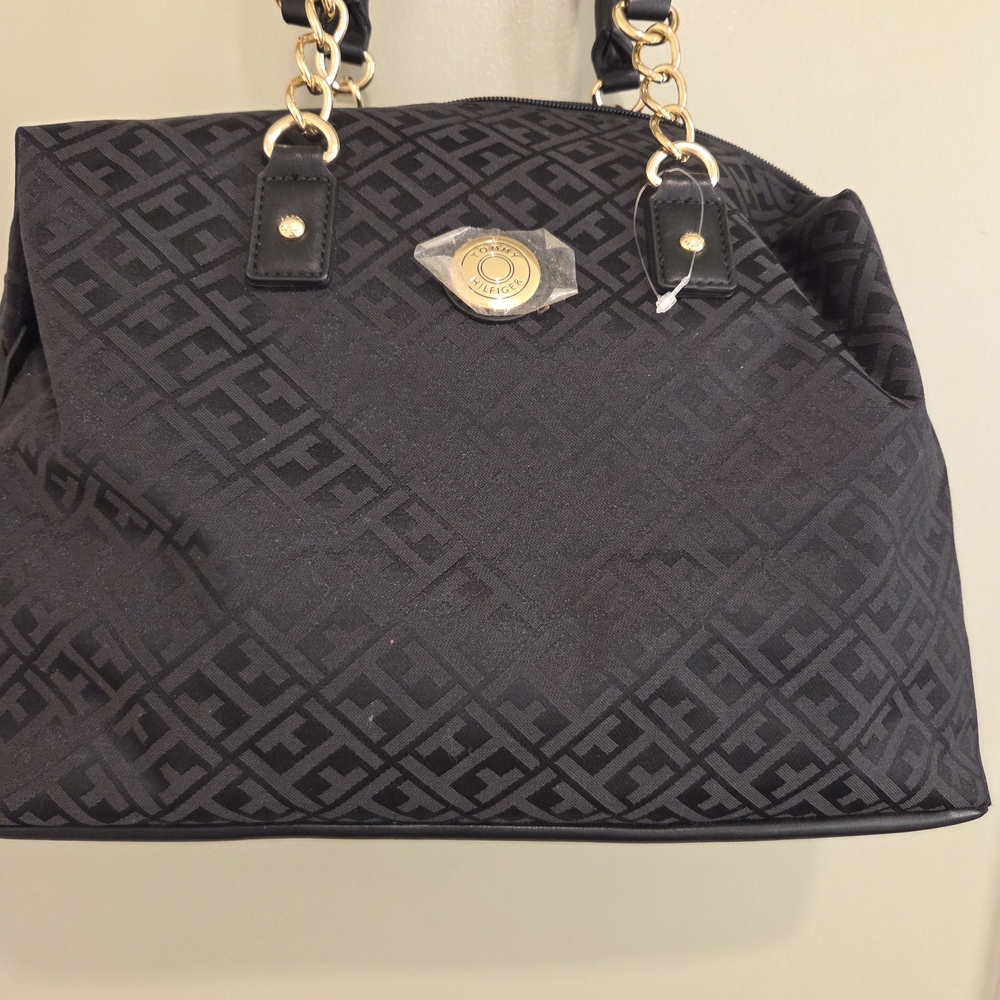 Tommy Hilfiger Black Shoulder Bag with Gold Accents